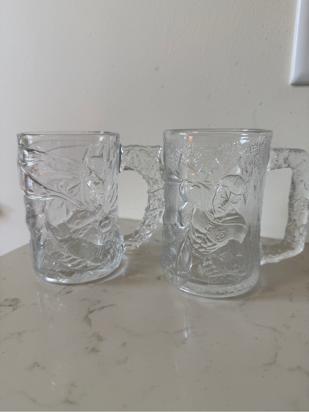 2 Vintage 1995 McDonalds Batman Forever Batman & Robin Glass Mugs